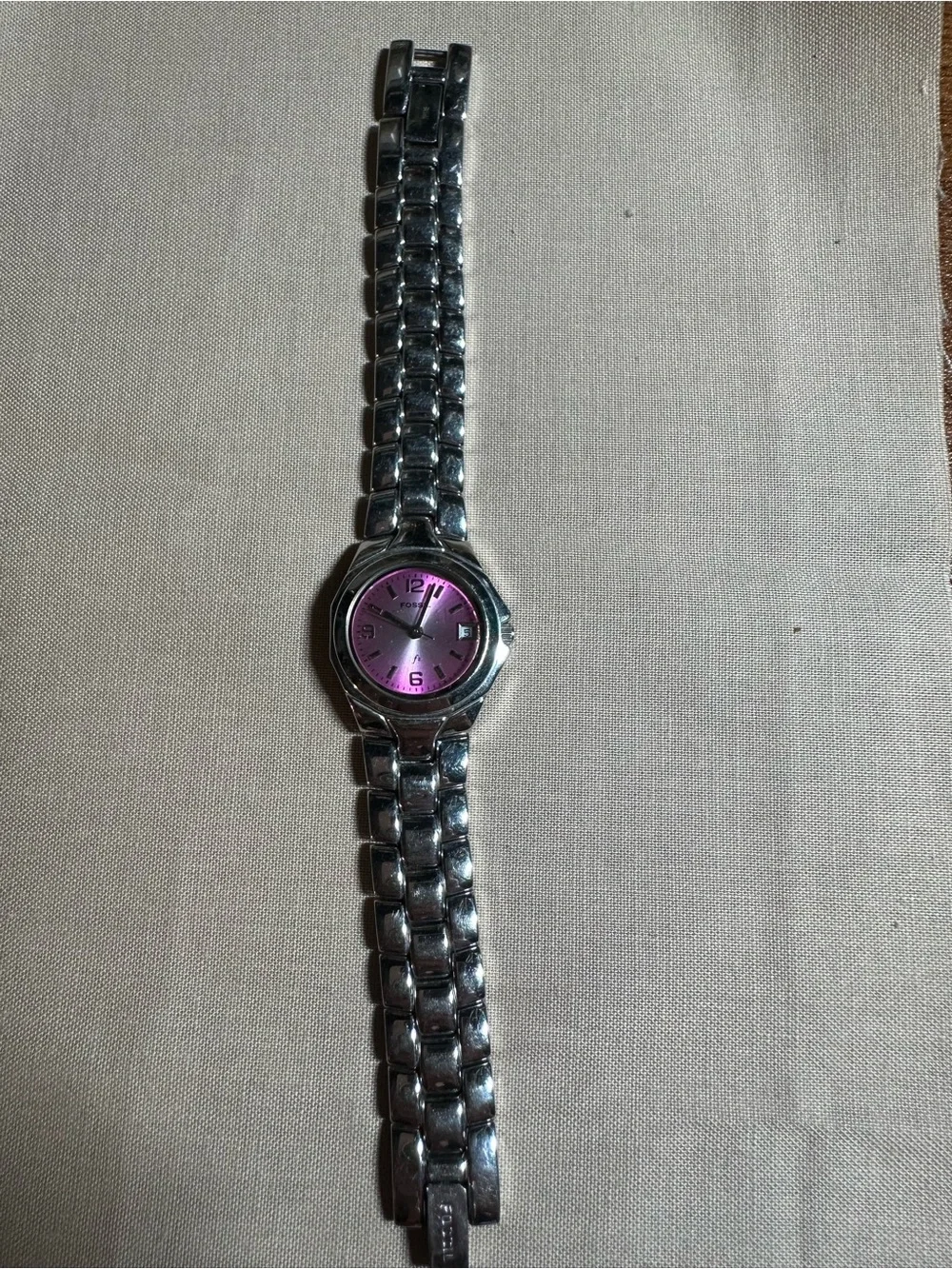 Fossil Silver Tone Watch with Pink Dial